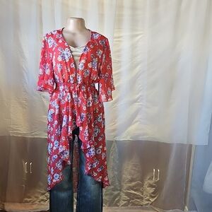 Crave Fame Red Floral Tunic Top